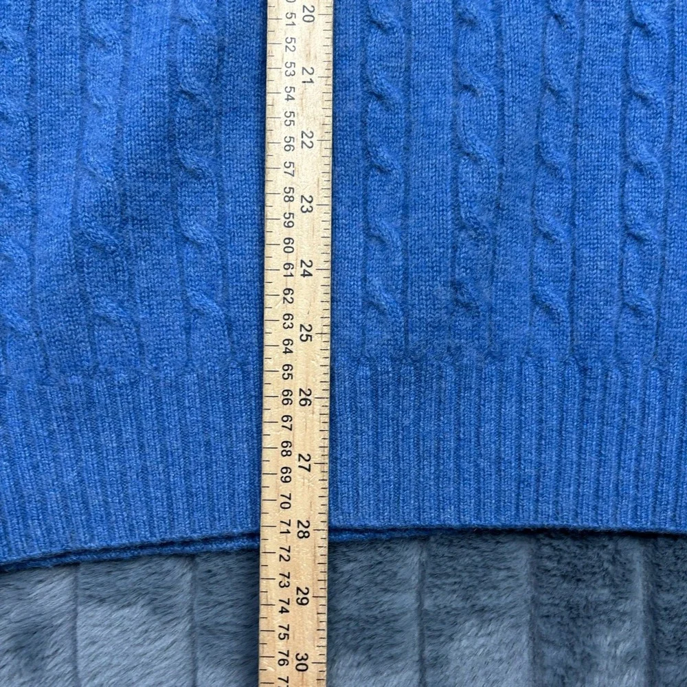 Davis & Squire Mens 100% 2 Ply Cashmere Cable Knit Polo Sweater Blue Large